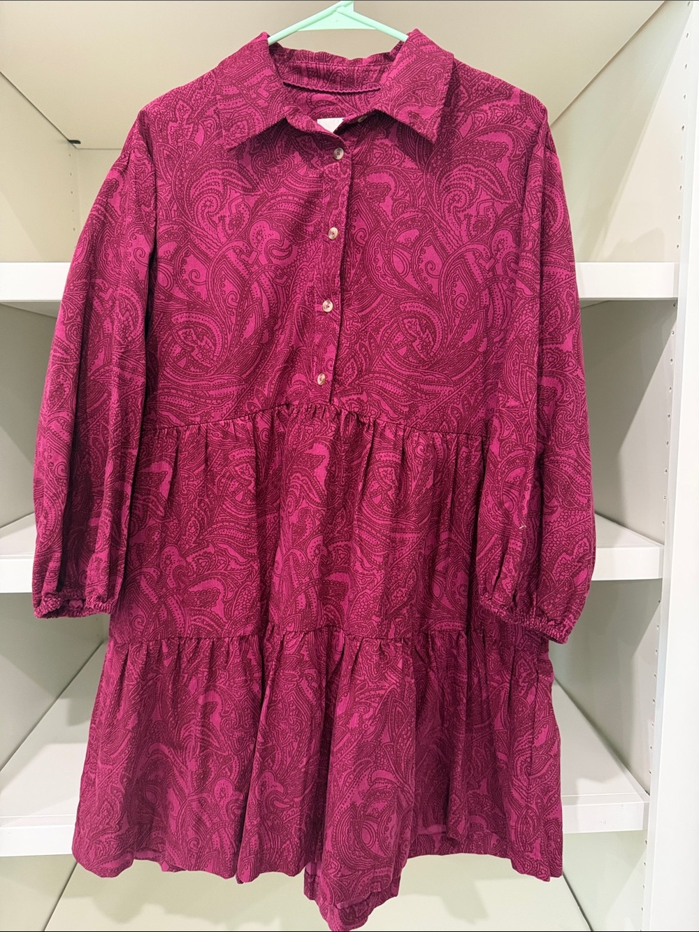 Maeve Magenta Paisley Tiered Shirt Dress